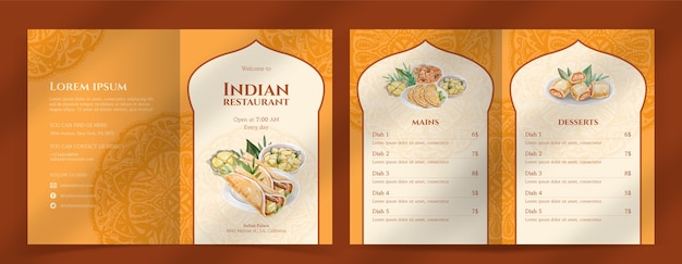 Watercolor indian food restaurant brochure template