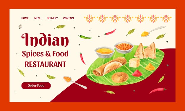 Watercolor indian food restaurant landing page