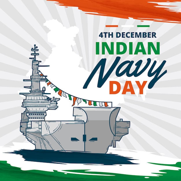 Free Vector watercolor indian navy day illustration