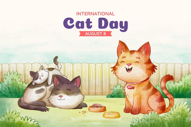 Free Vector watercolor international cat day background