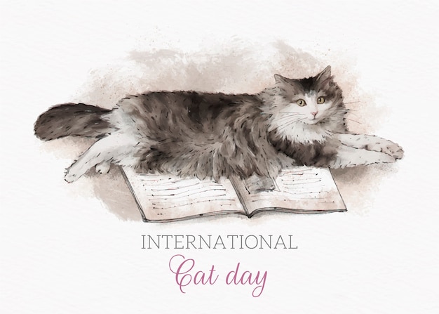 Watercolor international cat day background