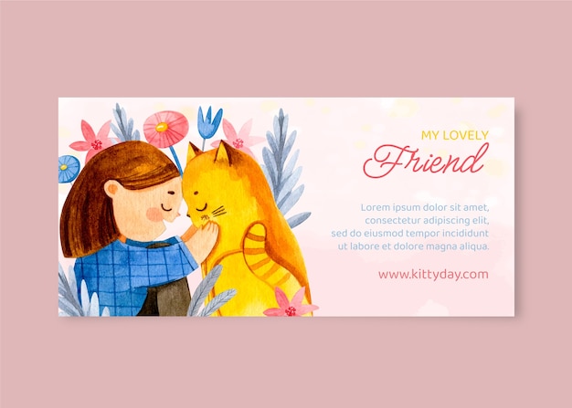 Free vector watercolor international cat day horizontal banner template