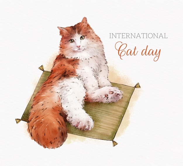 Free Vector watercolor international cat day illustration