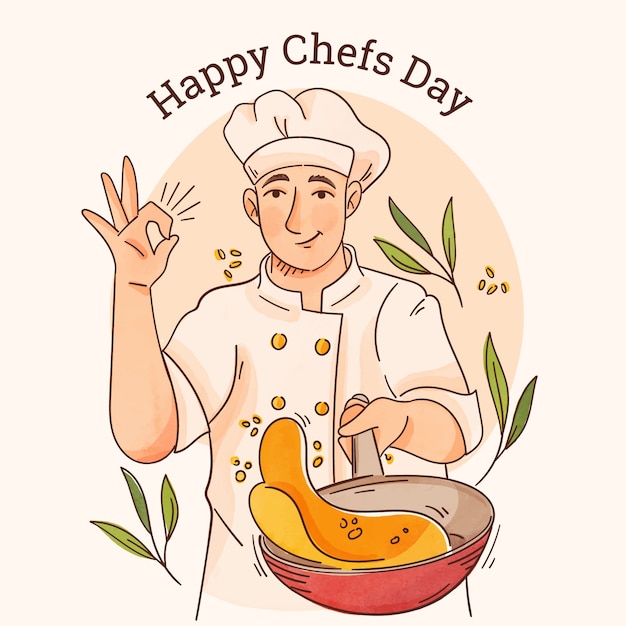 Free Vector watercolor international chefs day illustration