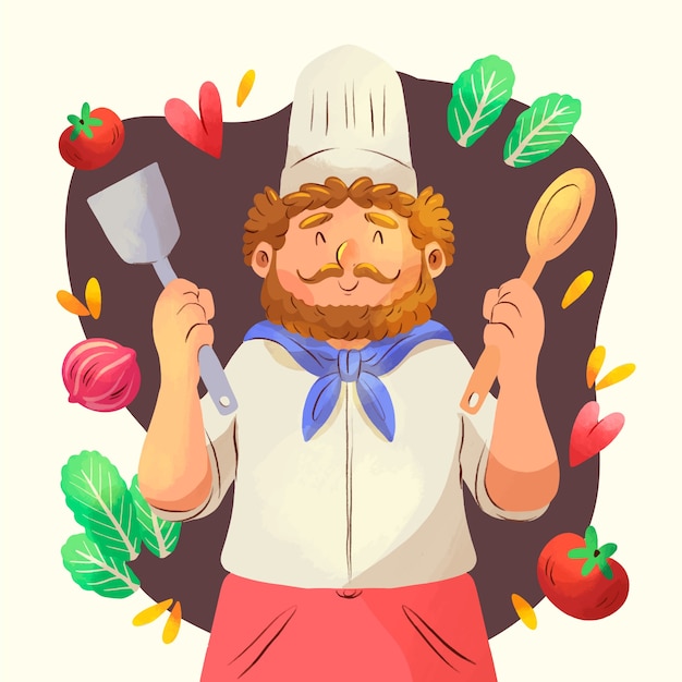 Free Vector watercolor international chefs day illustration