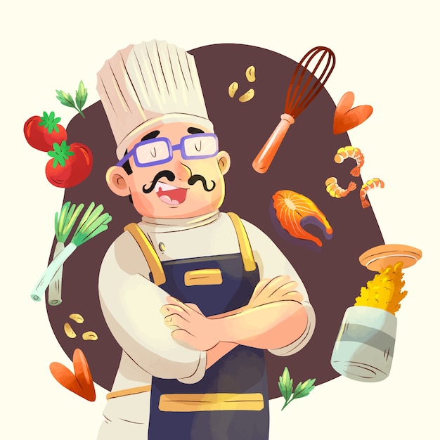 Watercolor international chefs day illustration