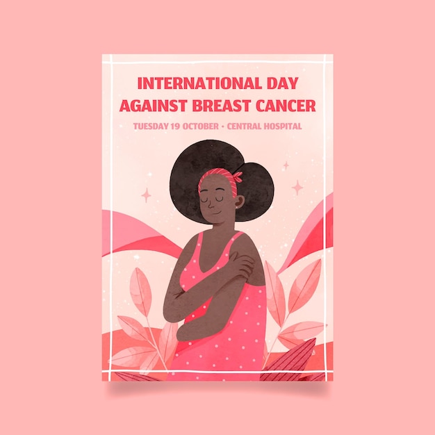 Watercolor international day against breast cancer vertical flyer template