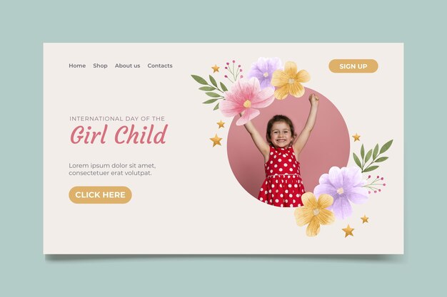 Watercolor international day of the girl child landing page template