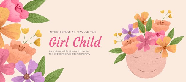 Watercolor international day of the girl child social media cover template