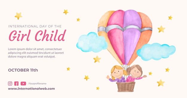 Watercolor international day of the girl child social media post template