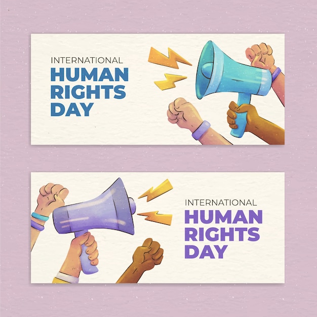 Free Vector watercolor international human rights day horizontal banners set