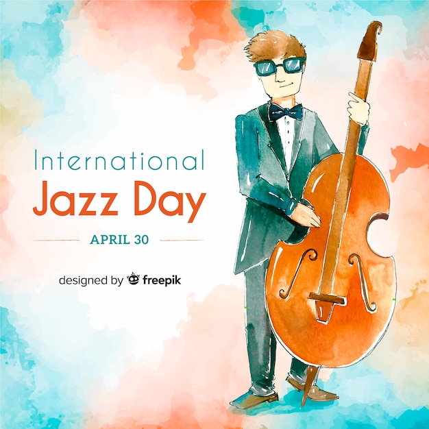 Free Vector watercolor international jazz day background