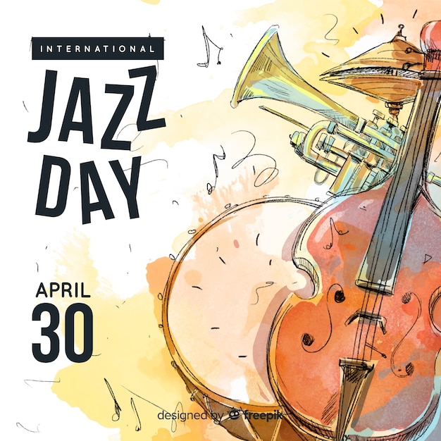 Watercolor international jazz day background