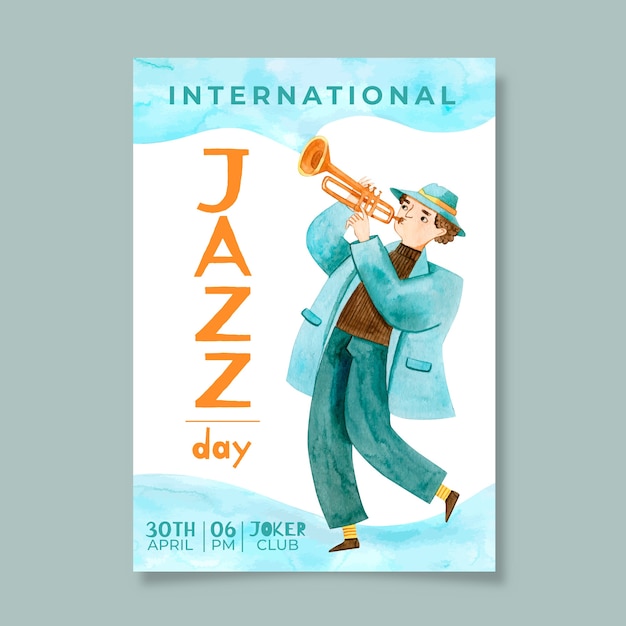 Free vector watercolor international jazz day flyer template