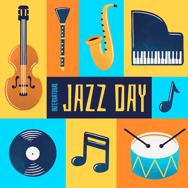 Free Vector watercolor international jazz day illustration