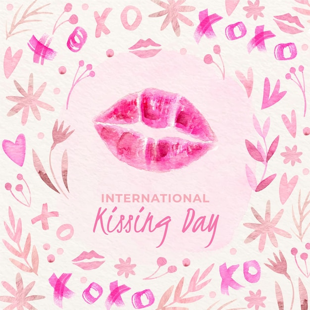 Watercolor international kissing day illustration