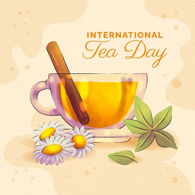 Free Vector watercolor international tea day illustration with teacup