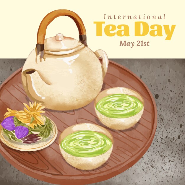 Watercolor international tea day illustration