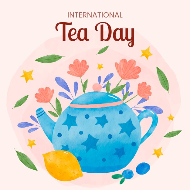 Watercolor international tea day illustration