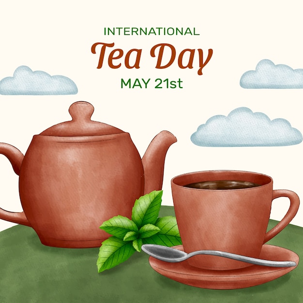 Free Vector watercolor international tea day illustration