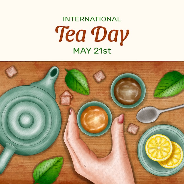 Watercolor international tea day illustration