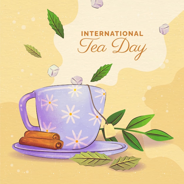 Watercolor international tea day illustration