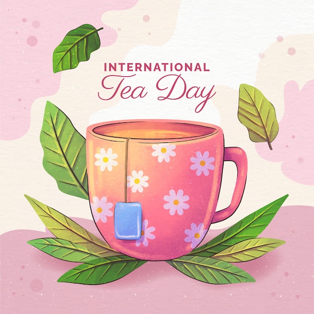 Watercolor international tea day illustration