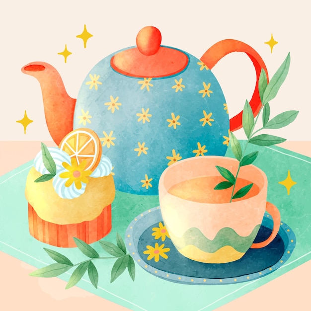 Free Vector watercolor international tea day illustration