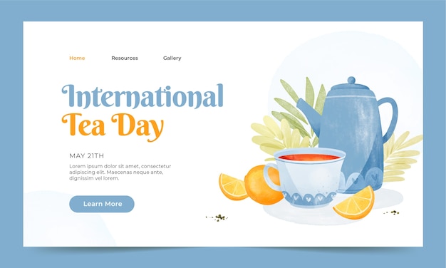 Watercolor international tea day landing page template