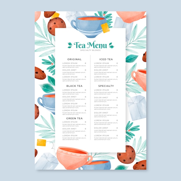 Watercolor international tea day menu template