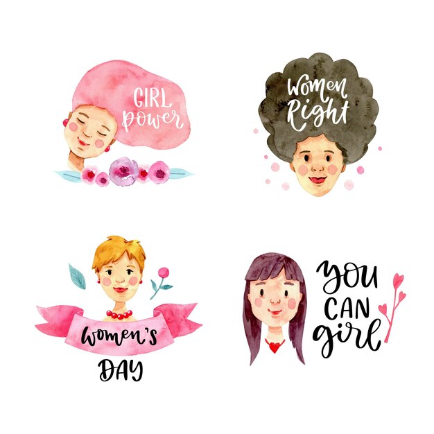 Watercolor international women's day badge collection