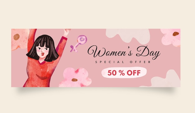 Free Vector watercolor international women's day sale horizontal banner