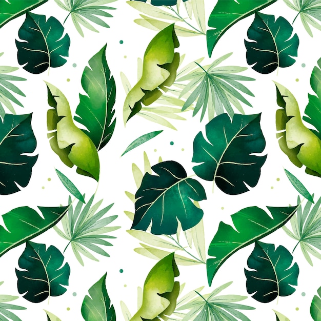 Watercolor jungle pattern with leaves