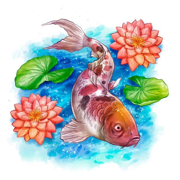 Watercolor koi fish illustration