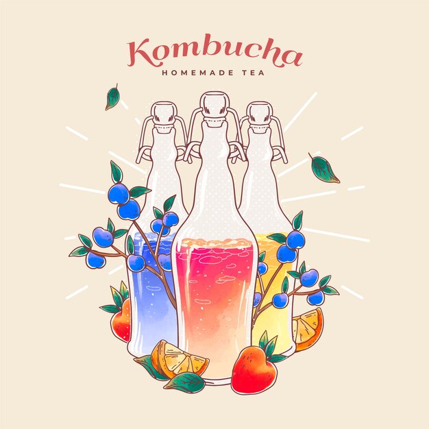 Free Vector watercolor kombucha tea illustration