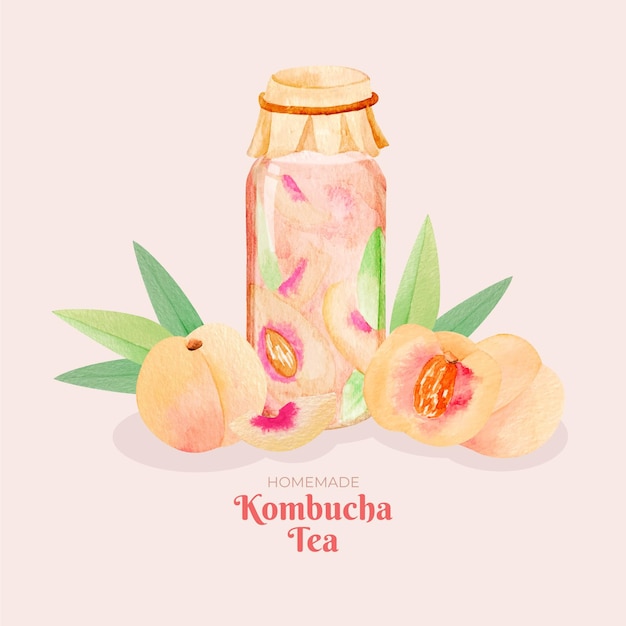 Free Vector watercolor kombucha tea illustration