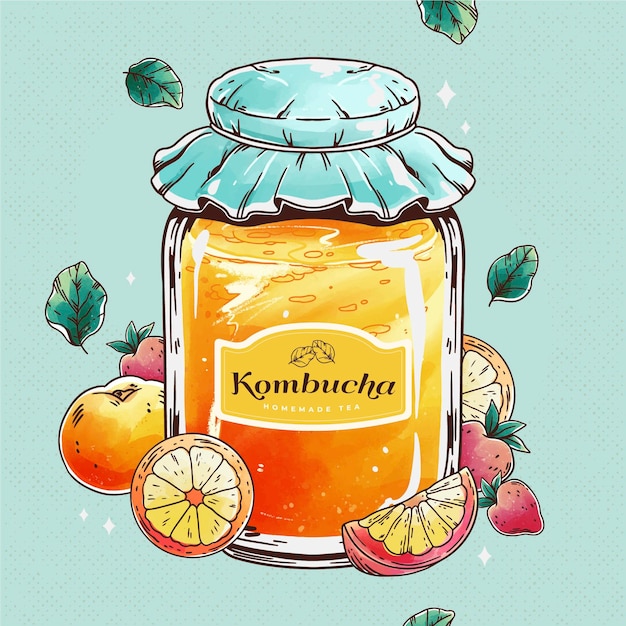 Watercolor kombucha tea illustration