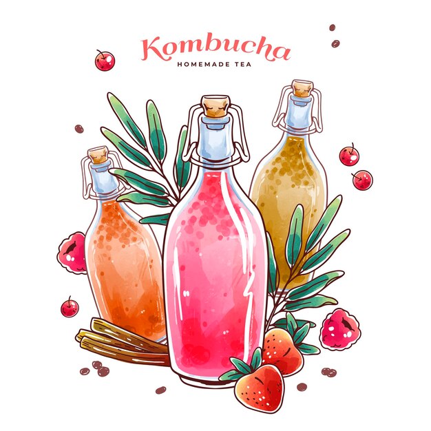 Free Vector watercolor kombucha tea illustration