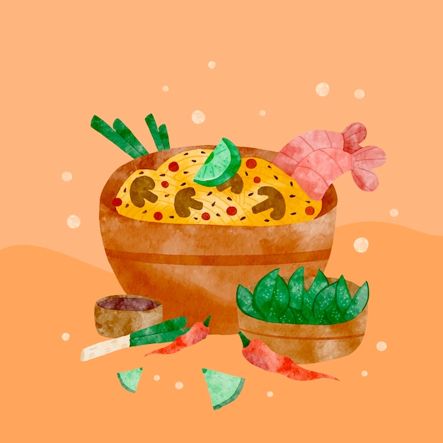 Free Vector watercolor korean food illustration