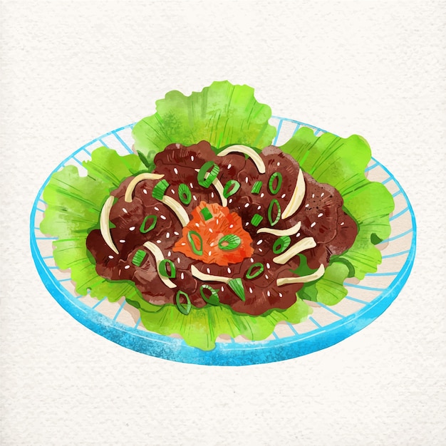 Free Vector watercolor korean food illustration