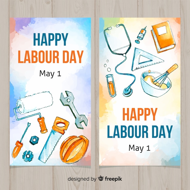 Free Vector watercolor labor day banners