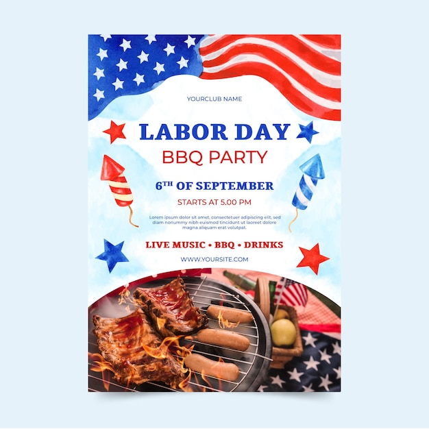 Free Vector watercolor labor day vertical poster template with photo