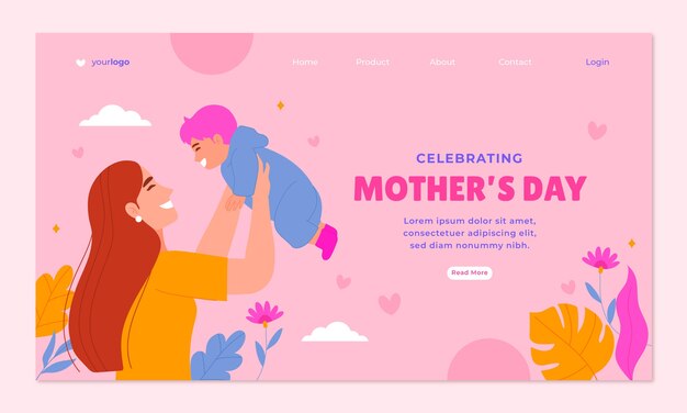 Watercolor landing page template for mother's day celebration