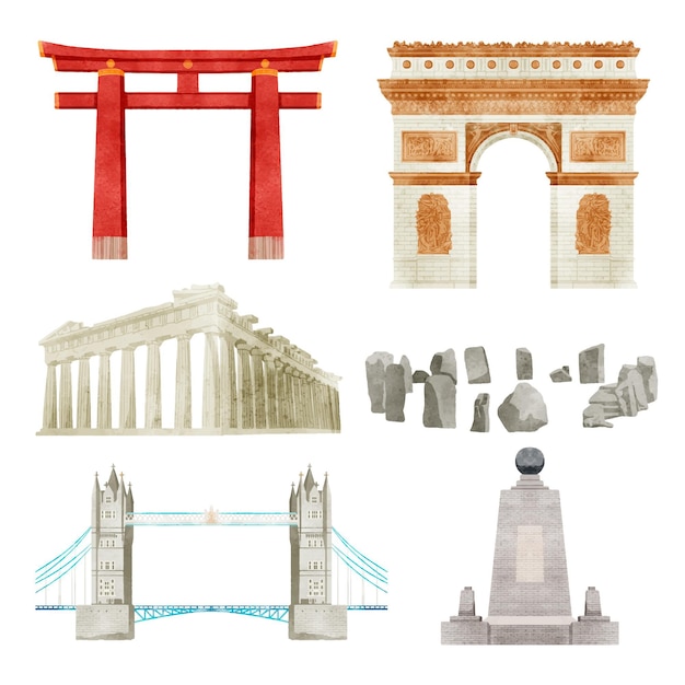 Free vector watercolor landmarks collection