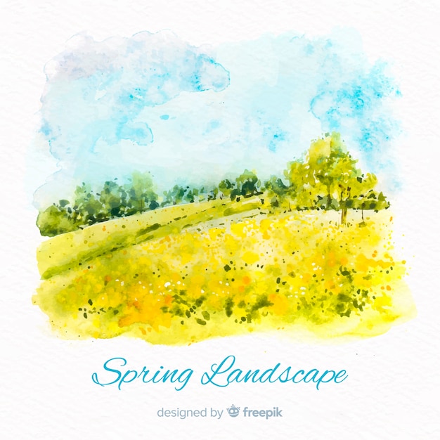 Free Vector watercolor landscape spring background