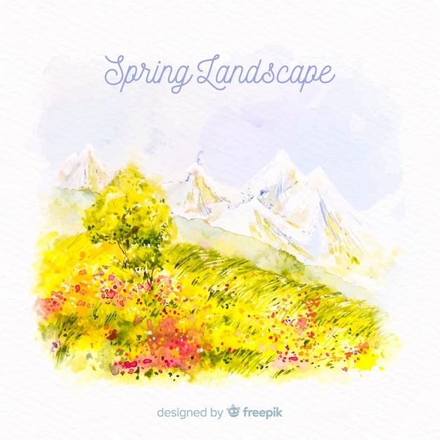 Free Vector watercolor landscape spring background