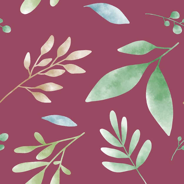 Free Vector watercolor leaf patterns on red vector