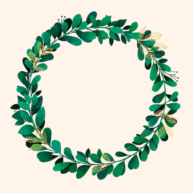 Free Vector watercolor leafy wreath frame