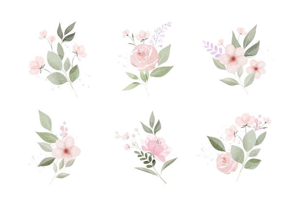 Watercolor leaves and flowers pack