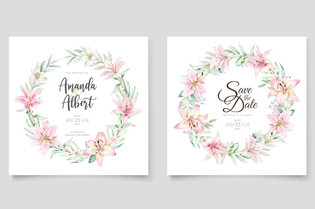 Free Vector watercolor lily invitation card set